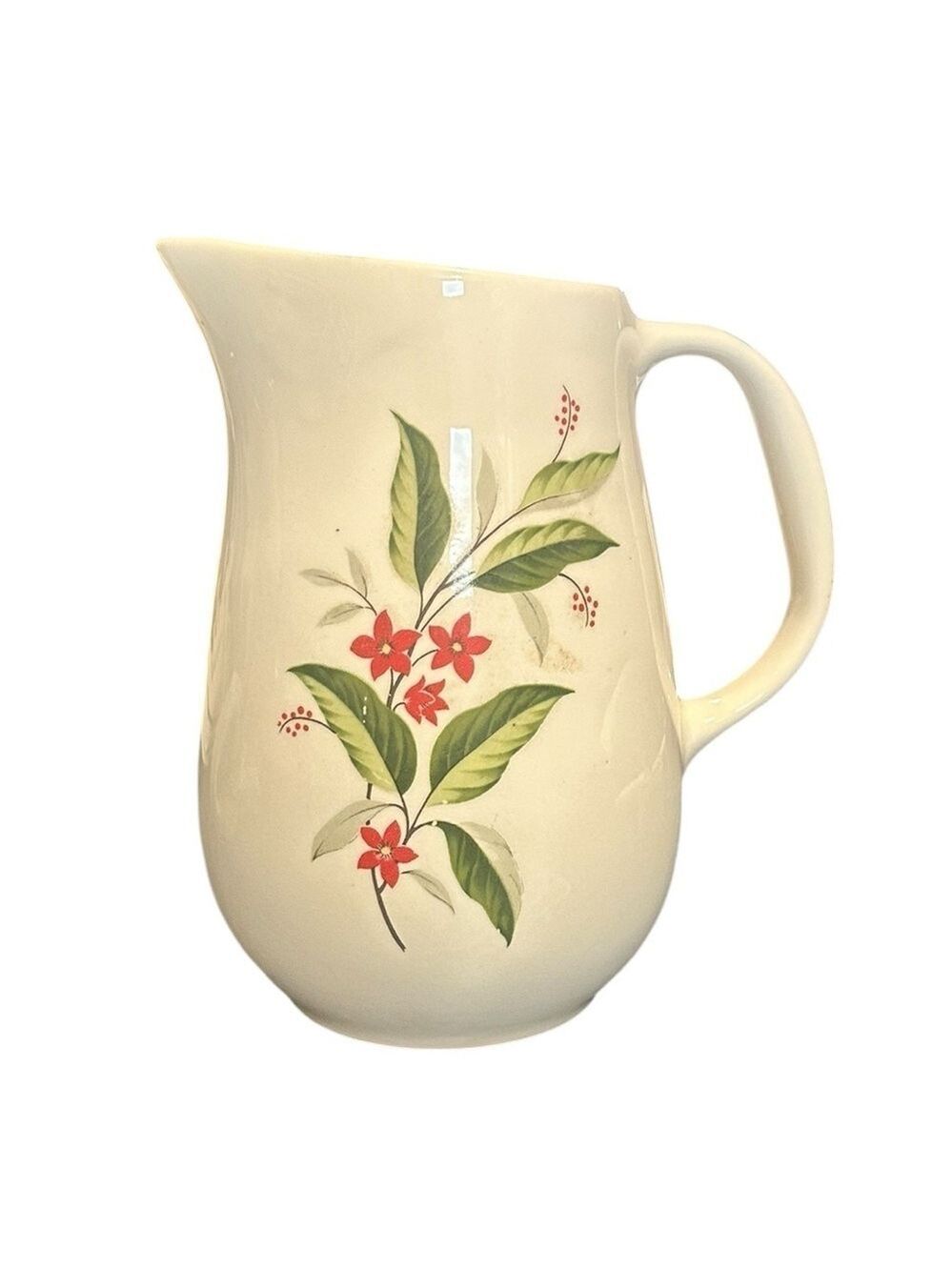 Vintage Universal Cambridge Woodvine Water
Pitcher Red Flowers Leaves 7” VGC